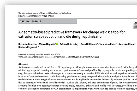 Almax Mori | FEA | A geometry-based predictive framework for charge welds: a tool for extrusion scrap reduction and die design optimization | The International Journal of Advanced Manufacturing Technology